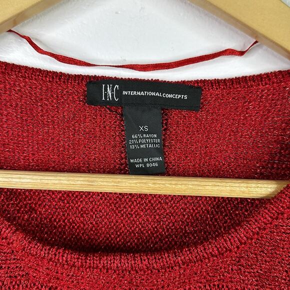 INC Red Metallic Sparkle Knit 3/4 Sleeve Sweater Pullover Sweatshirt Top Size XS - Picture 7 of 13